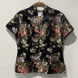Qiong Yu Blouse Womens Large Brocade 100% Silk Asian Cheongsam Floral Buttons